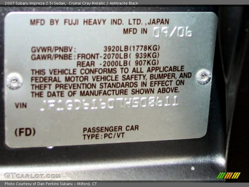 Crystal Gray Metallic / Anthracite Black 2007 Subaru Impreza 2.5i Sedan
