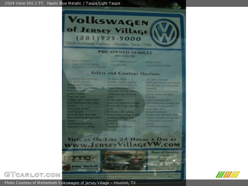 Nautic Blue Metallic / Taupe/Light Taupe 2004 Volvo S60 2.5T