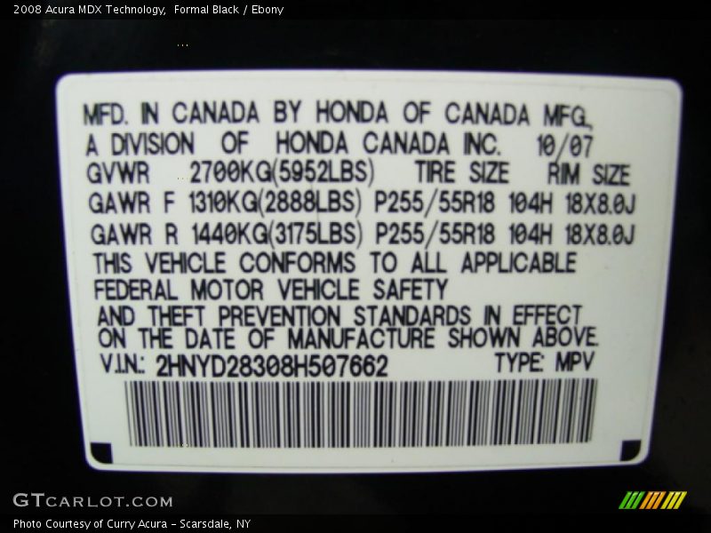 Formal Black / Ebony 2008 Acura MDX Technology