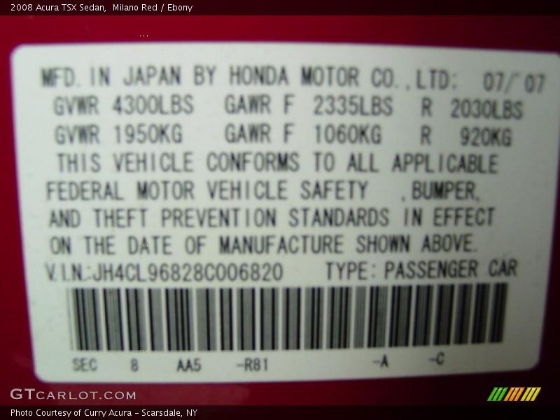 Milano Red / Ebony 2008 Acura TSX Sedan