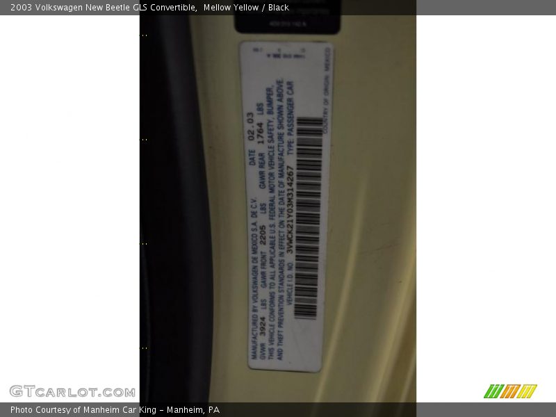 Mellow Yellow / Black 2003 Volkswagen New Beetle GLS Convertible