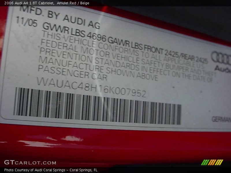 Amulet Red / Beige 2006 Audi A4 1.8T Cabriolet