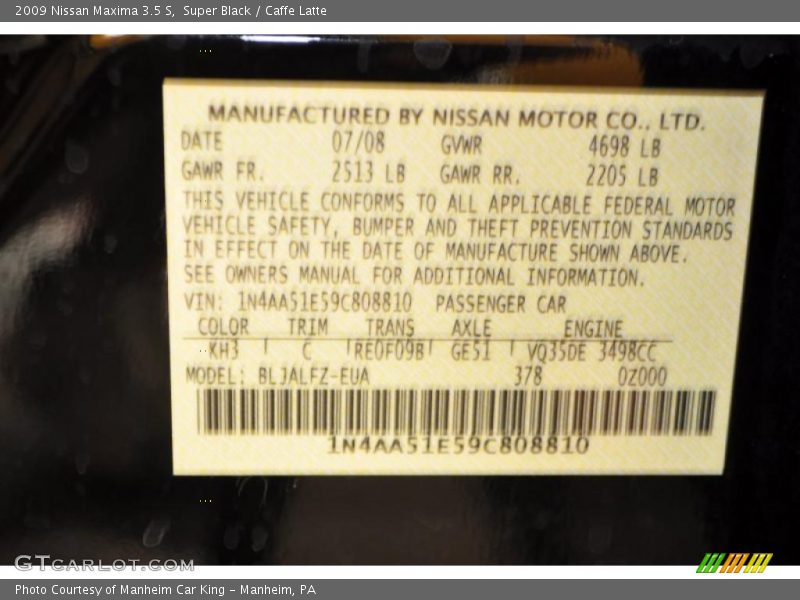 Super Black / Caffe Latte 2009 Nissan Maxima 3.5 S
