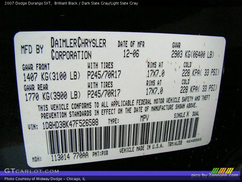 Brilliant Black / Dark Slate Gray/Light Slate Gray 2007 Dodge Durango SXT