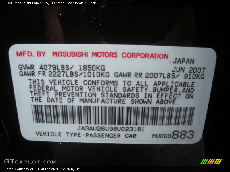 Tarmac Black Pearl / Black 2008 Mitsubishi Lancer ES