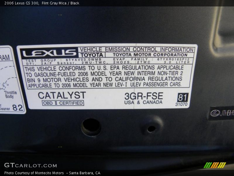 Flint Gray Mica / Black 2006 Lexus GS 300