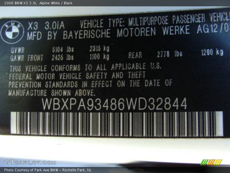 Alpine White / Black 2006 BMW X3 3.0i