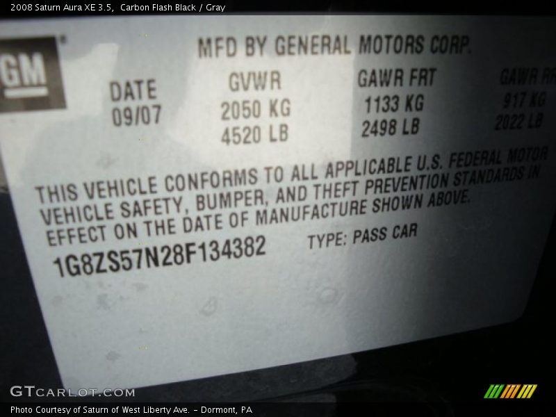 Carbon Flash Black / Gray 2008 Saturn Aura XE 3.5