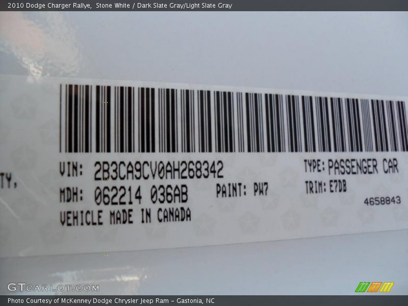 Stone White / Dark Slate Gray/Light Slate Gray 2010 Dodge Charger Rallye
