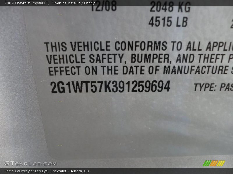 Silver Ice Metallic / Ebony 2009 Chevrolet Impala LT