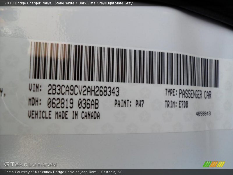 Stone White / Dark Slate Gray/Light Slate Gray 2010 Dodge Charger Rallye