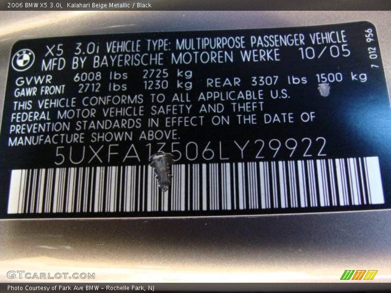 Kalahari Beige Metallic / Black 2006 BMW X5 3.0i