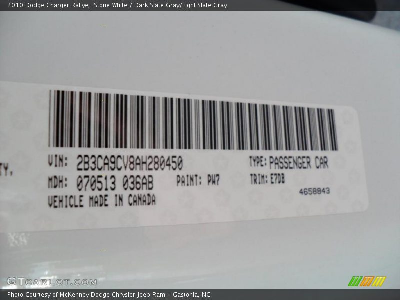 Stone White / Dark Slate Gray/Light Slate Gray 2010 Dodge Charger Rallye