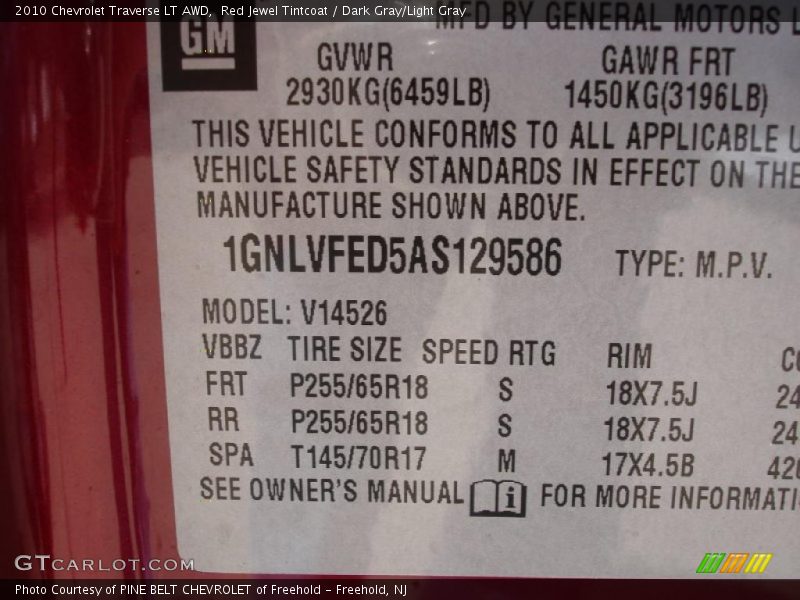 Red Jewel Tintcoat / Dark Gray/Light Gray 2010 Chevrolet Traverse LT AWD