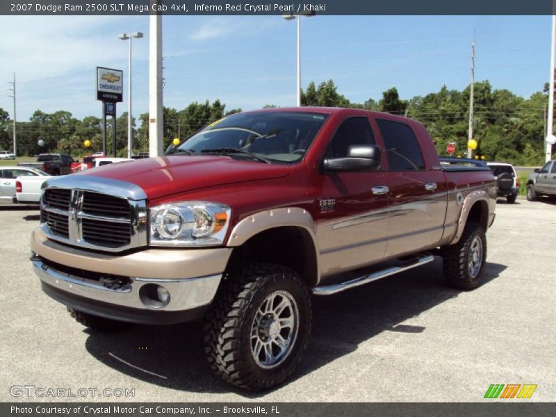 Inferno Red Crystal Pearl / Khaki 2007 Dodge Ram 2500 SLT Mega Cab 4x4
