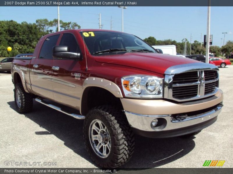 Inferno Red Crystal Pearl / Khaki 2007 Dodge Ram 2500 SLT Mega Cab 4x4