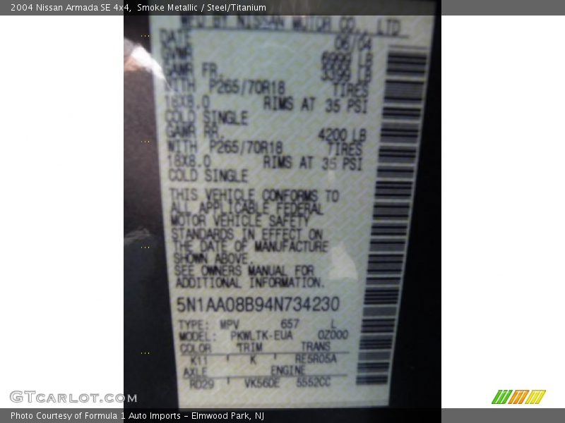 Smoke Metallic / Steel/Titanium 2004 Nissan Armada SE 4x4