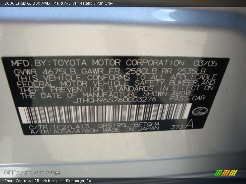 Mercury Silver Metallic / Ash Gray 2006 Lexus GS 300 AWD