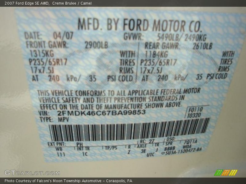 Creme Brulee / Camel 2007 Ford Edge SE AWD