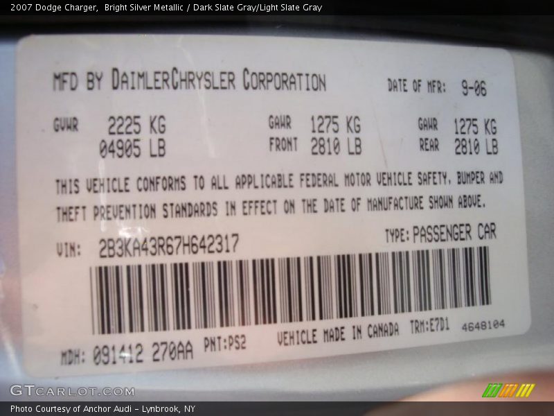 Bright Silver Metallic / Dark Slate Gray/Light Slate Gray 2007 Dodge Charger