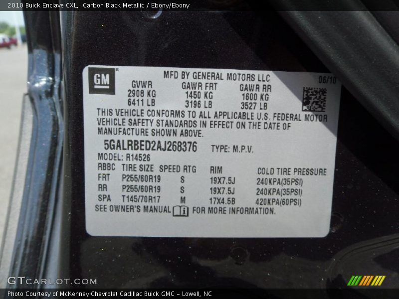 Carbon Black Metallic / Ebony/Ebony 2010 Buick Enclave CXL