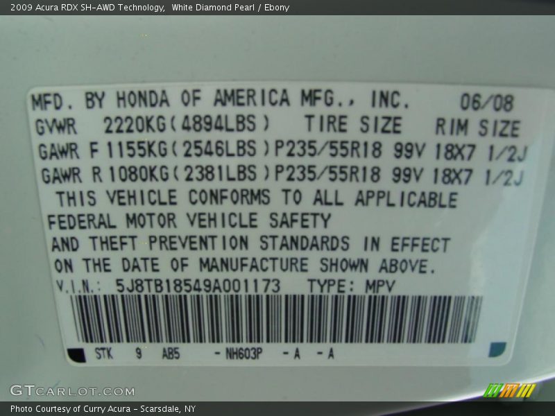 White Diamond Pearl / Ebony 2009 Acura RDX SH-AWD Technology