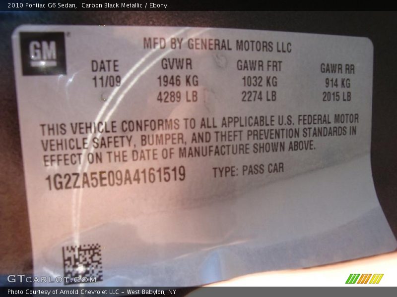 Carbon Black Metallic / Ebony 2010 Pontiac G6 Sedan