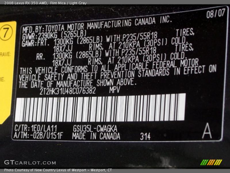 Flint Mica / Light Gray 2008 Lexus RX 350 AWD