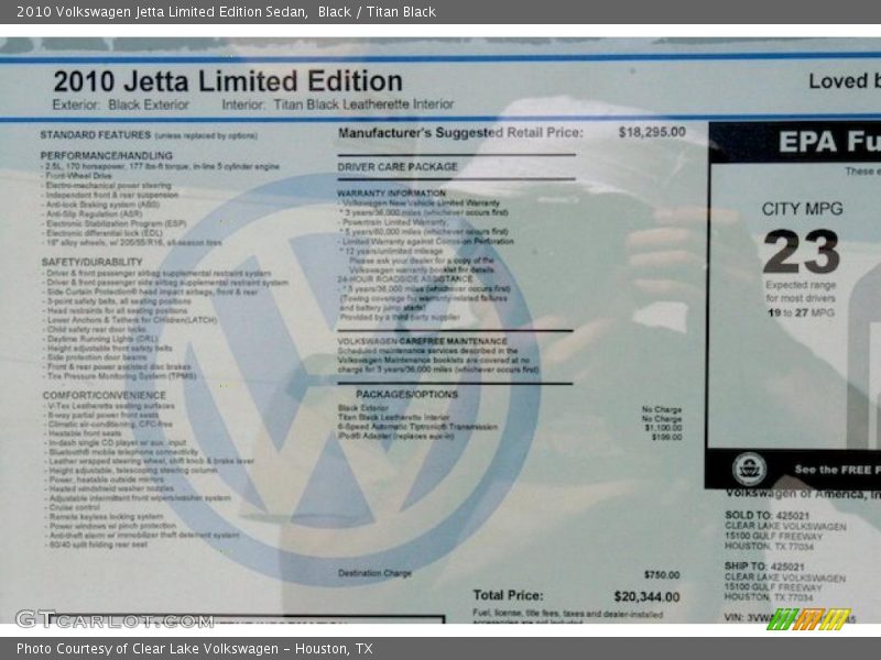 Black / Titan Black 2010 Volkswagen Jetta Limited Edition Sedan