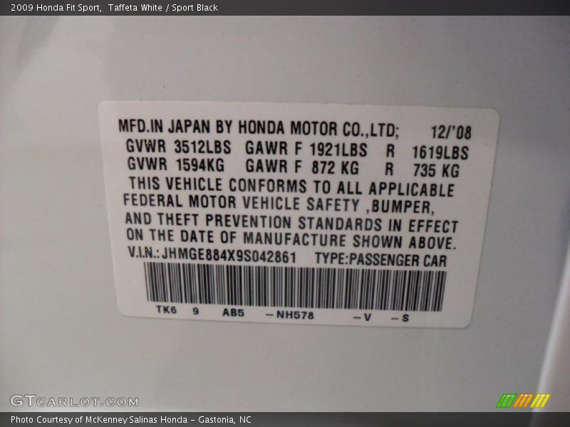 Taffeta White / Sport Black 2009 Honda Fit Sport