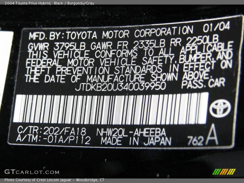Black / Burgundy/Gray 2004 Toyota Prius Hybrid