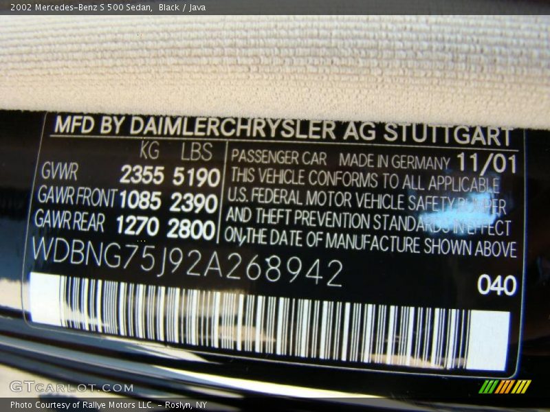 Black / Java 2002 Mercedes-Benz S 500 Sedan