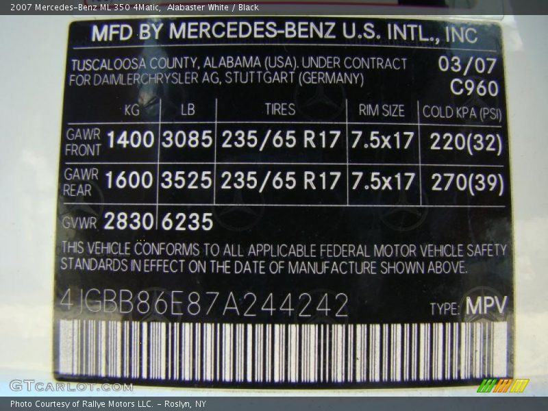 Alabaster White / Black 2007 Mercedes-Benz ML 350 4Matic