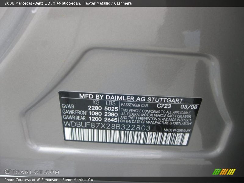Pewter Metallic / Cashmere 2008 Mercedes-Benz E 350 4Matic Sedan