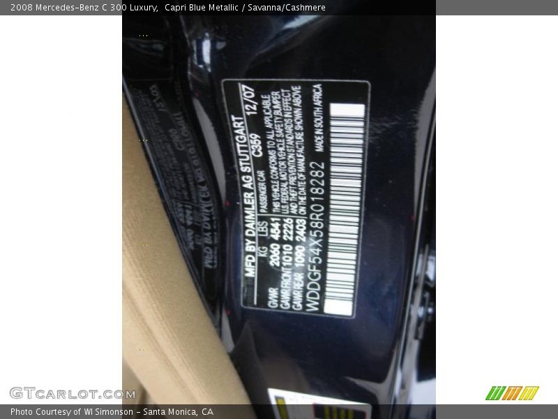 Capri Blue Metallic / Savanna/Cashmere 2008 Mercedes-Benz C 300 Luxury