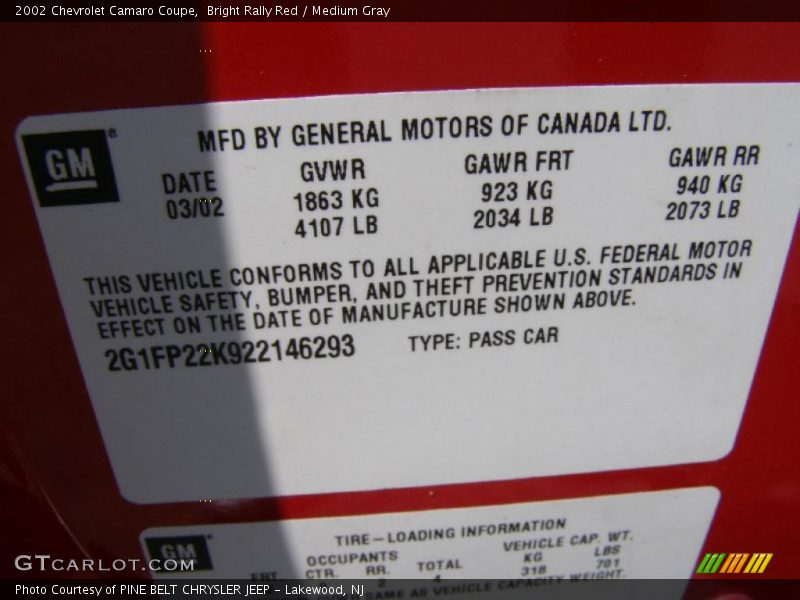 Bright Rally Red / Medium Gray 2002 Chevrolet Camaro Coupe