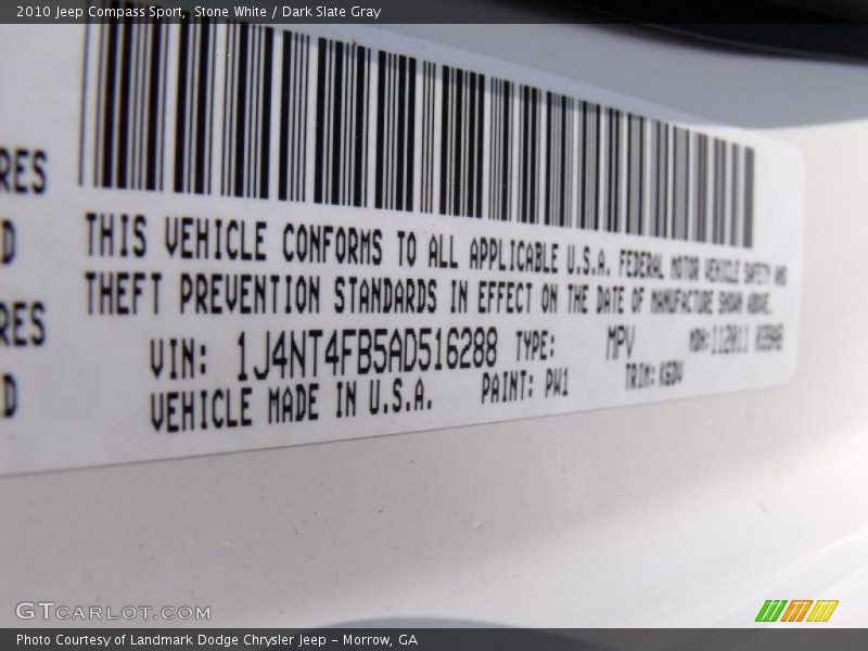 Stone White / Dark Slate Gray 2010 Jeep Compass Sport