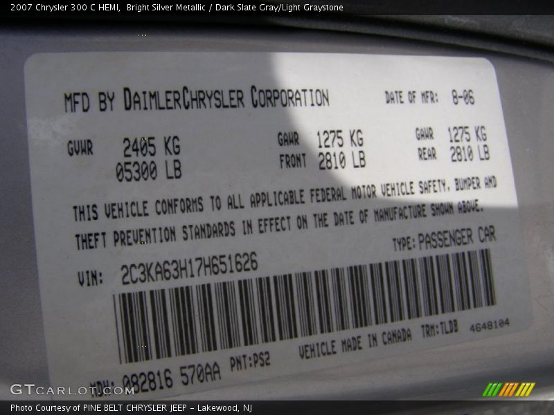 Bright Silver Metallic / Dark Slate Gray/Light Graystone 2007 Chrysler 300 C HEMI