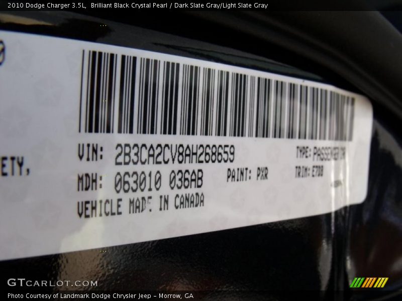 Brilliant Black Crystal Pearl / Dark Slate Gray/Light Slate Gray 2010 Dodge Charger 3.5L
