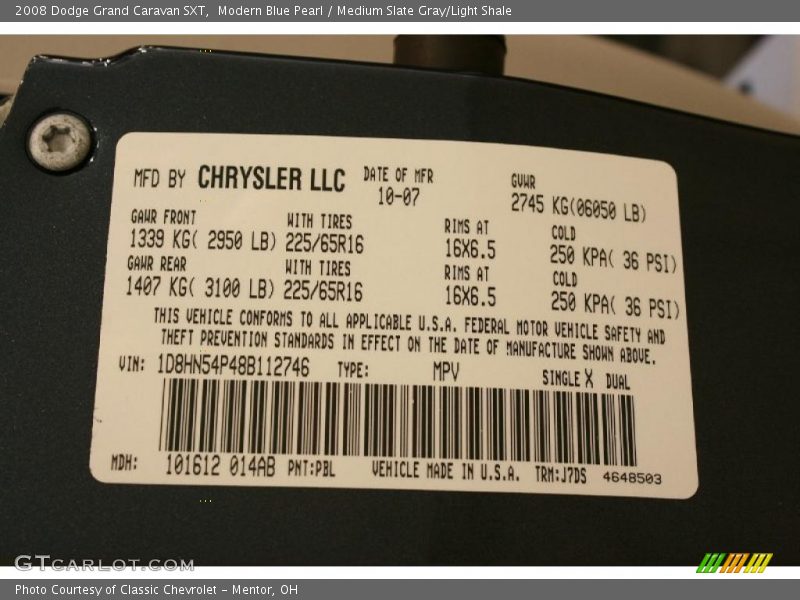 Modern Blue Pearl / Medium Slate Gray/Light Shale 2008 Dodge Grand Caravan SXT