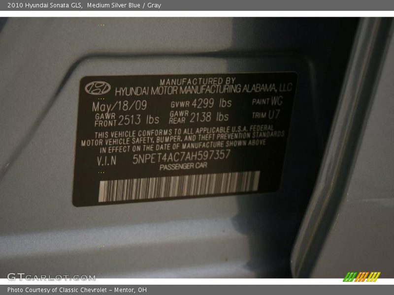 Medium Silver Blue / Gray 2010 Hyundai Sonata GLS
