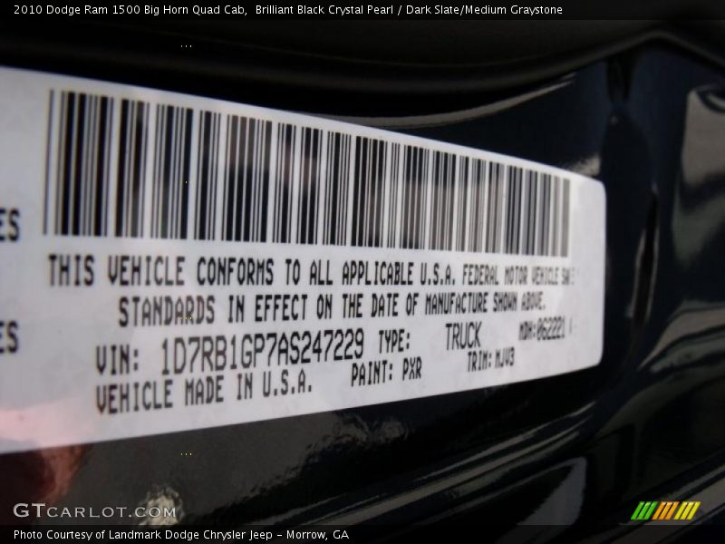 Brilliant Black Crystal Pearl / Dark Slate/Medium Graystone 2010 Dodge Ram 1500 Big Horn Quad Cab