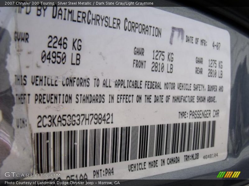 Silver Steel Metallic / Dark Slate Gray/Light Graystone 2007 Chrysler 300 Touring