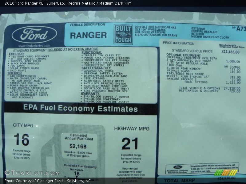 Redfire Metallic / Medium Dark Flint 2010 Ford Ranger XLT SuperCab