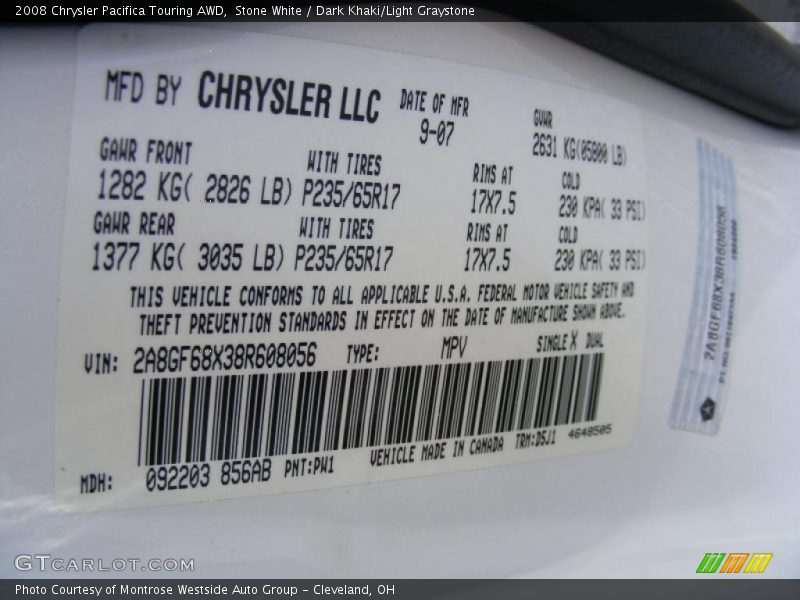 Stone White / Dark Khaki/Light Graystone 2008 Chrysler Pacifica Touring AWD