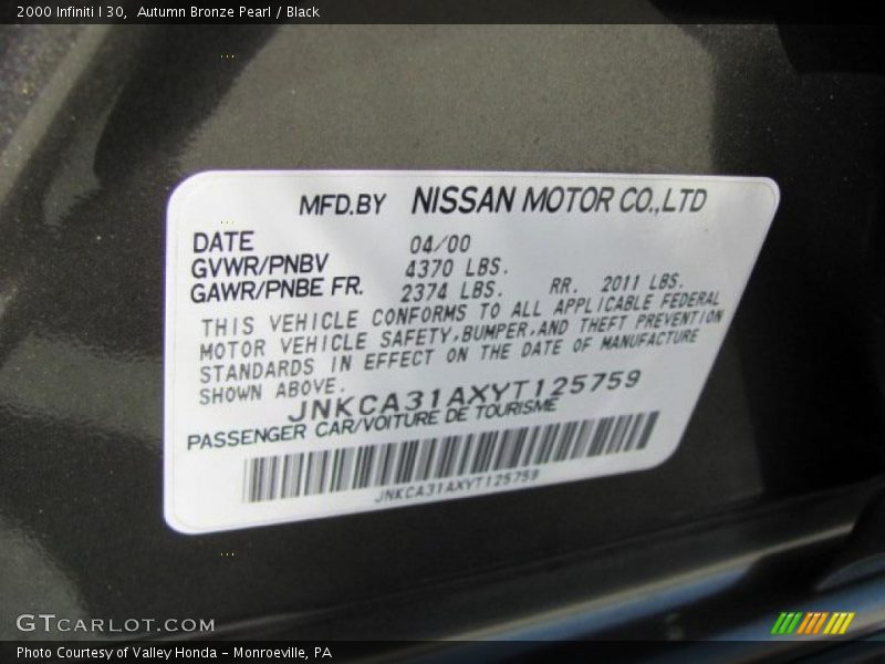 Autumn Bronze Pearl / Black 2000 Infiniti I 30
