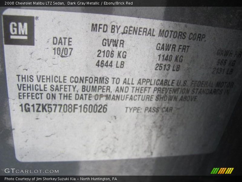 Dark Gray Metallic / Ebony/Brick Red 2008 Chevrolet Malibu LTZ Sedan