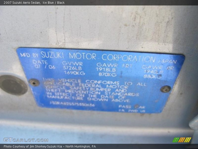 Ice Blue / Black 2007 Suzuki Aerio Sedan