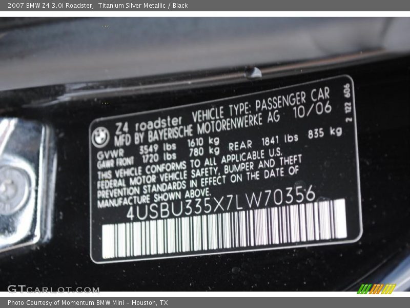 Titanium Silver Metallic / Black 2007 BMW Z4 3.0i Roadster