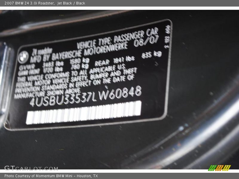 Jet Black / Black 2007 BMW Z4 3.0i Roadster